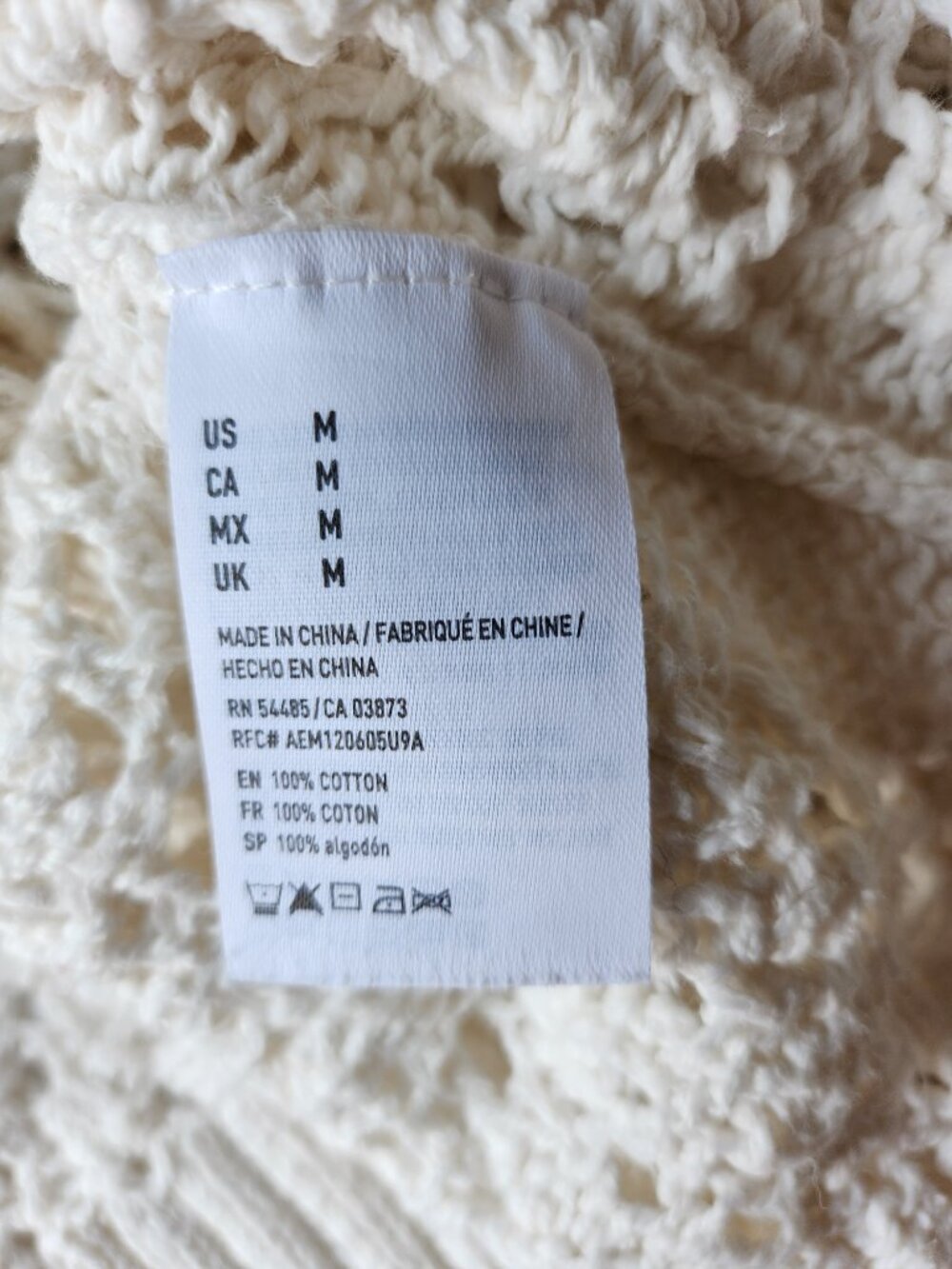 American Eagle Ivory Open Knit Cable Crochet Sweater Size M‎ 100% Cotton - Picture 5 of 10